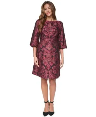 Boat Neck a Line Ruched Keyhole Bodice Dress by Eliza J