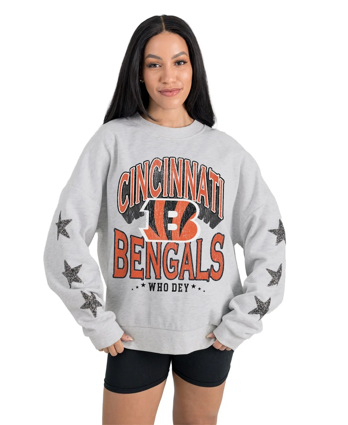Cincinnati Bengals Resilience Relaxed-Fit Rhinestone Pullover Sweatshirt by Gameday Couture