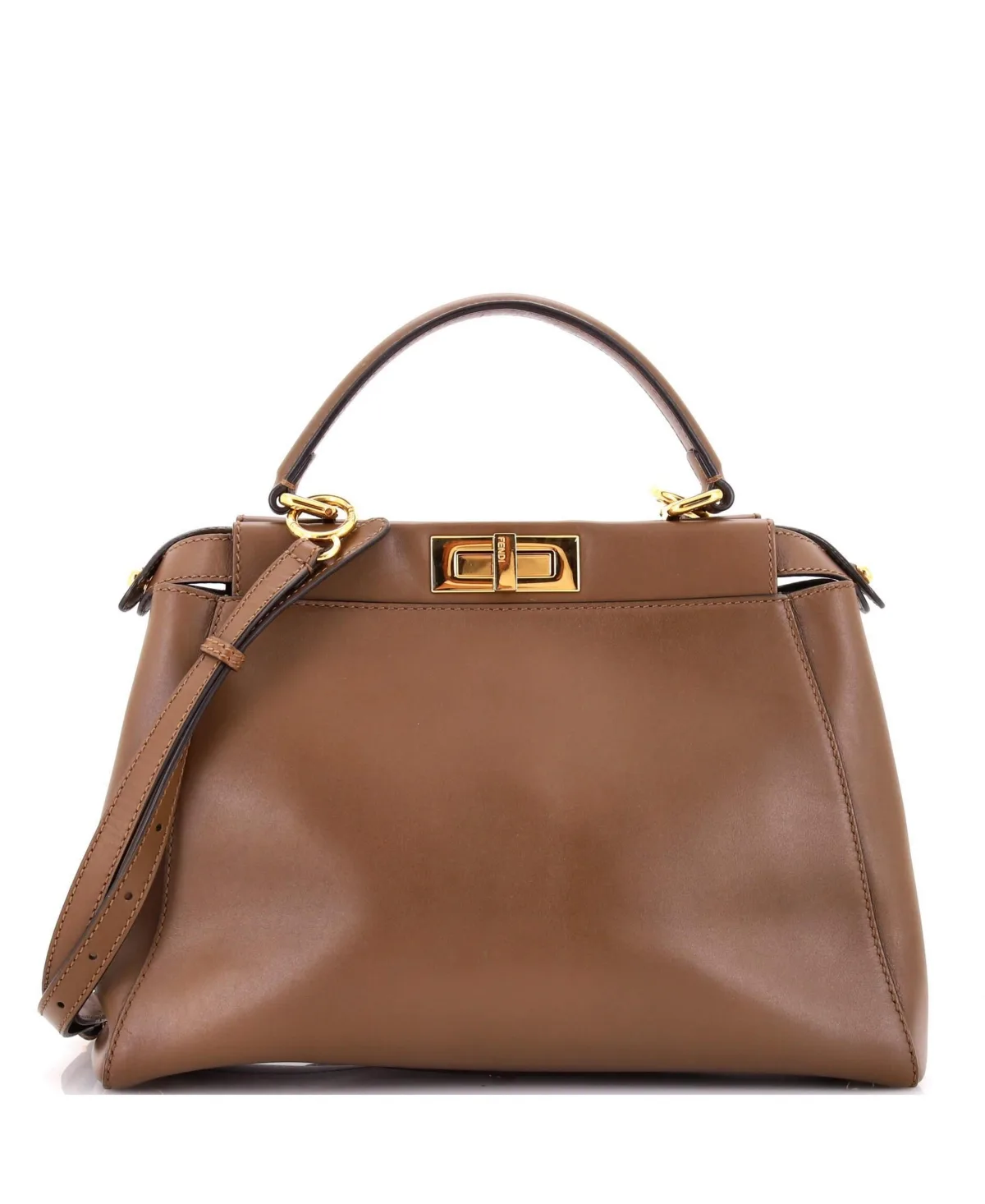Pre-Owned Fendi Regular Peekaboo Iconic Bag Leather with Pequin Canvas Interior by FENDI