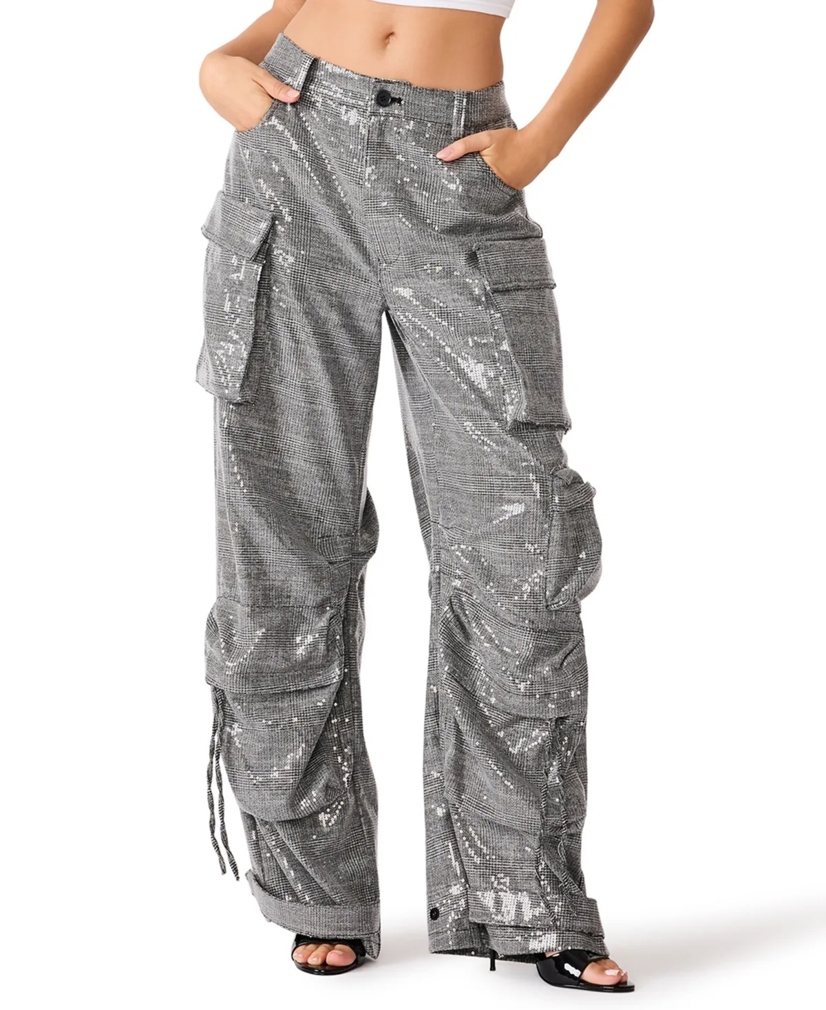 Duo Sequin Wide-Leg Cargo Pants by Steve Madden