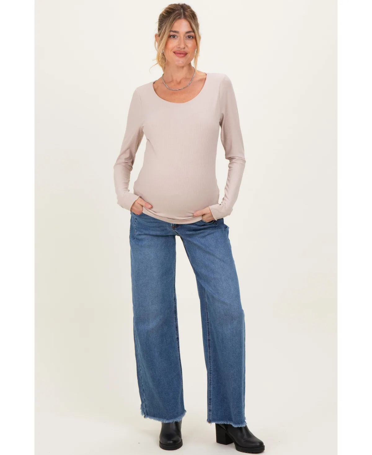 Navy Fray Hem Wide Leg Jeans by PinkBlush