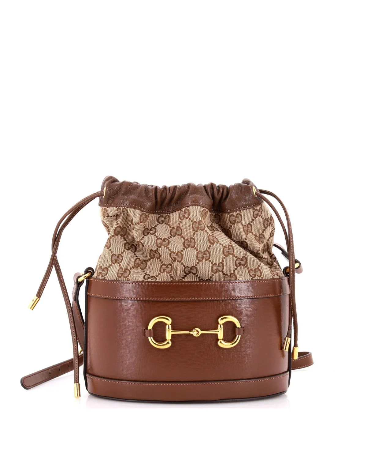 Pre-Owned Small Horsebit 1955 Bucket Crossbody Bag Leather and Gg Canvas by Gucci