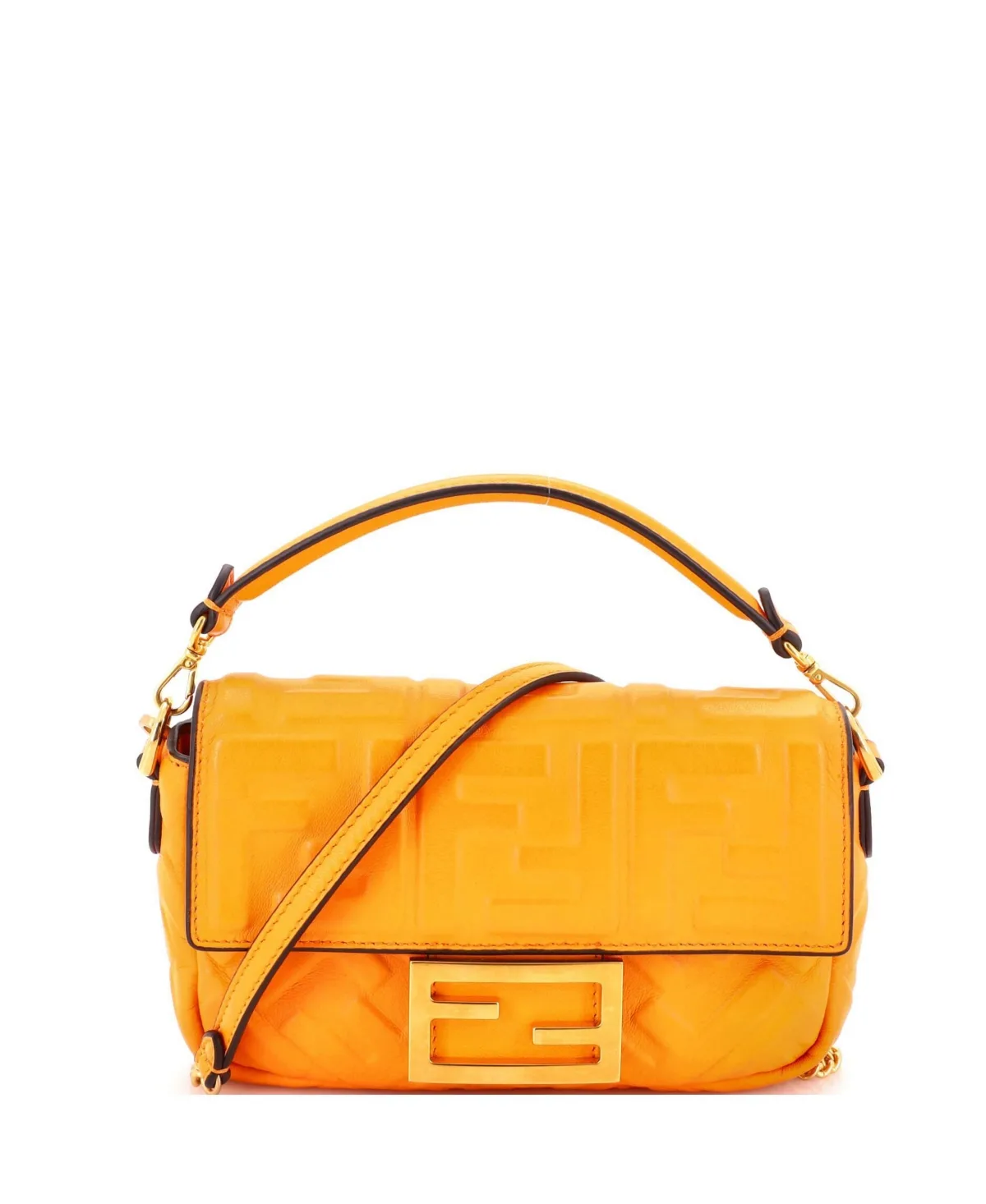 Pre-Owned Mini Baguette Nm Bag Zucca Embossed Leather by FENDI