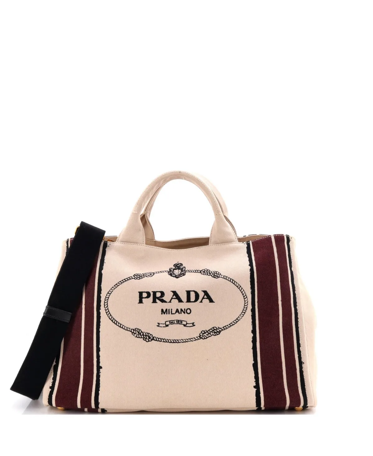 Pre-Owned Large Canapa Convertible Tote Printed Canvas by Prada