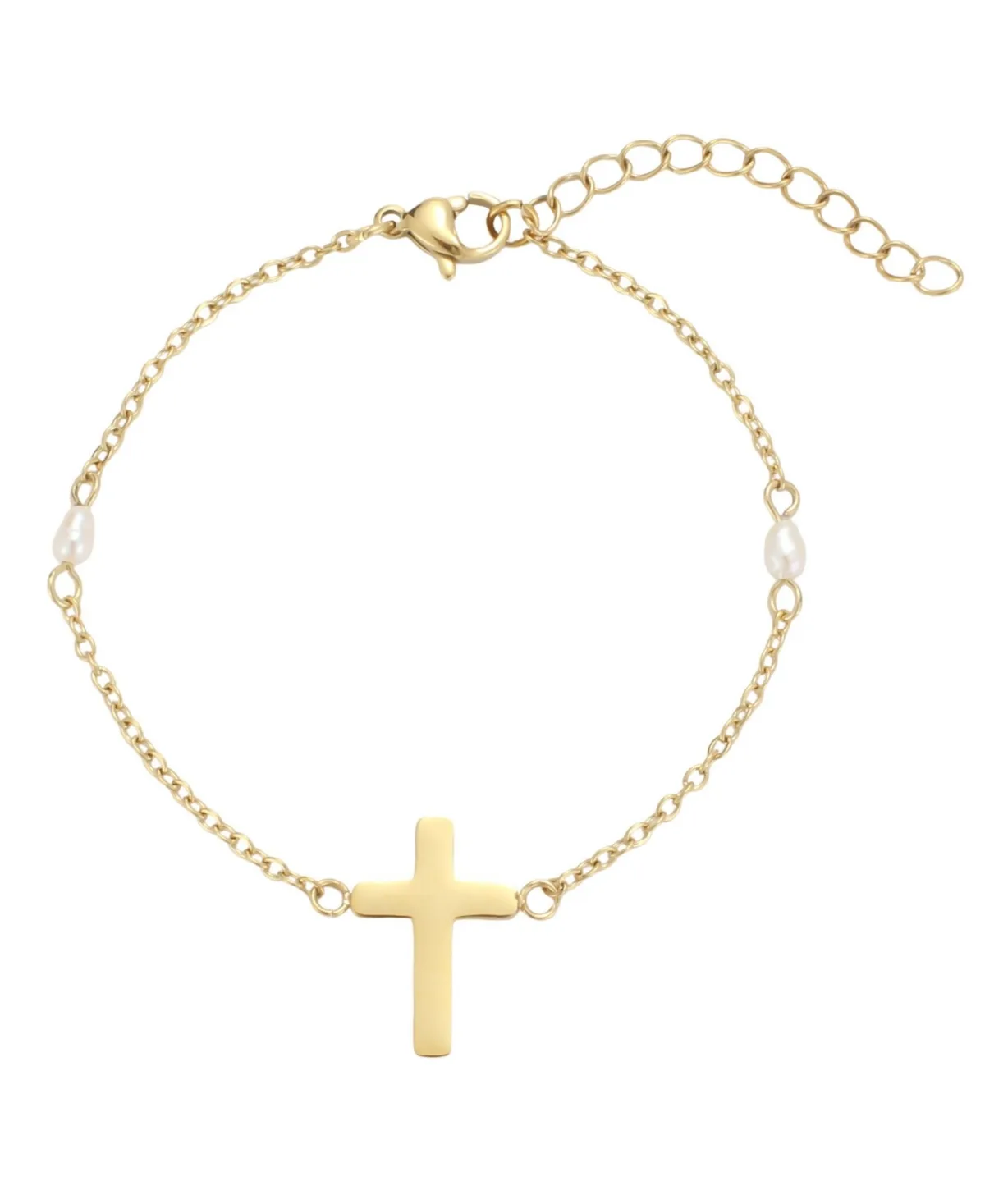 Imitation Pearl Cross Adjustable Gold-Plated Bracelet by Adornia