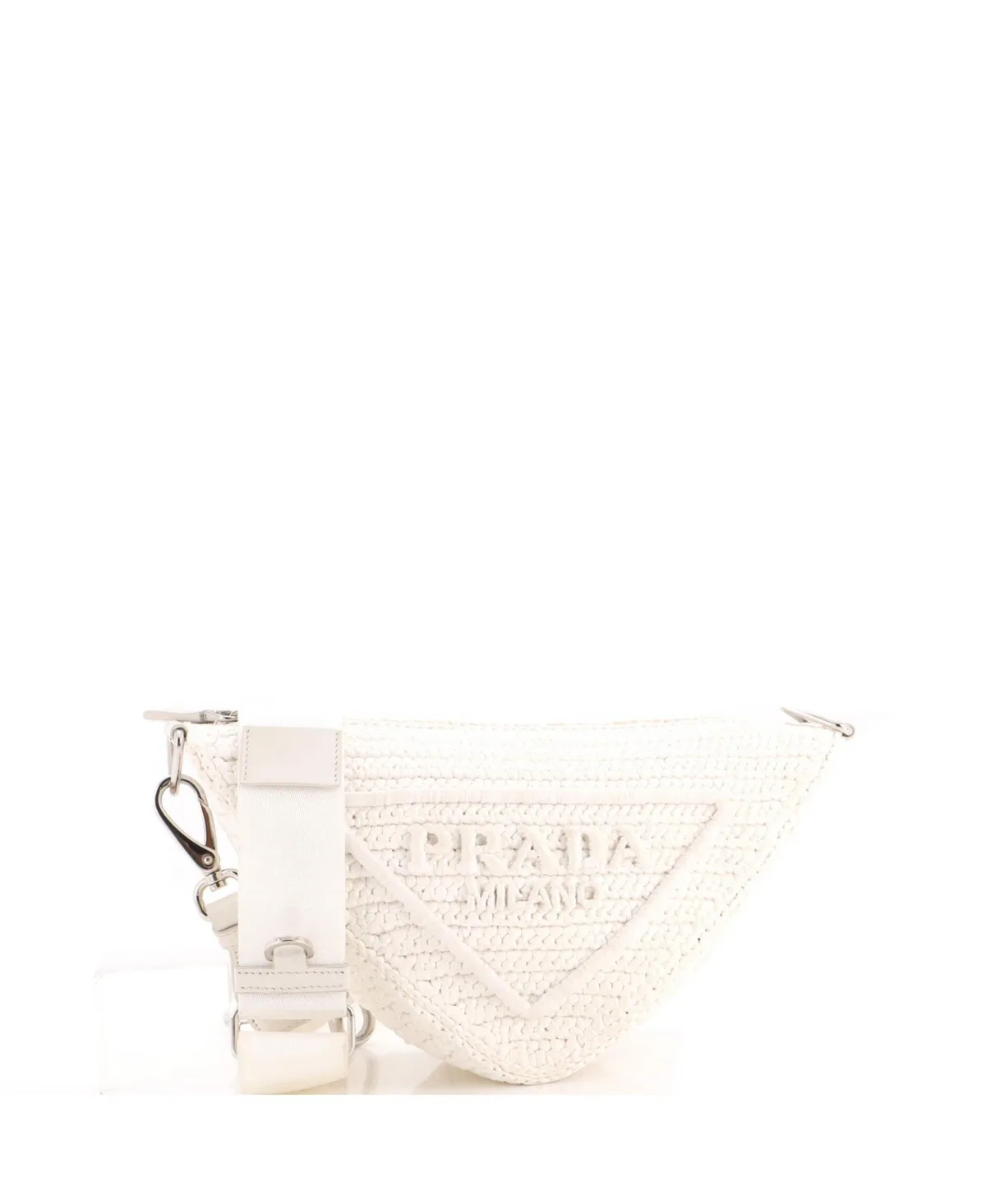 Pre-Owned Prada Small Triangle Logo Zip Crossbody Bag Crochet Raffia by Prada