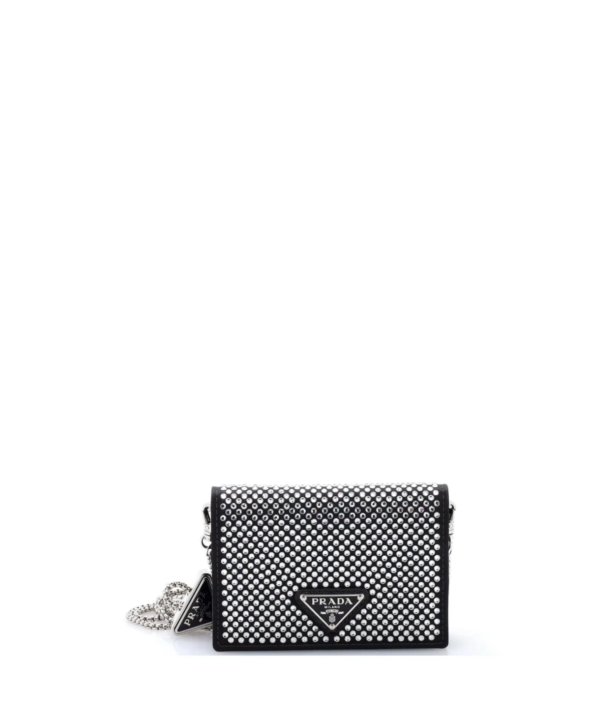 Pre-Owned Prada Flap Card Holder with Chain Satin with Crystals by Prada