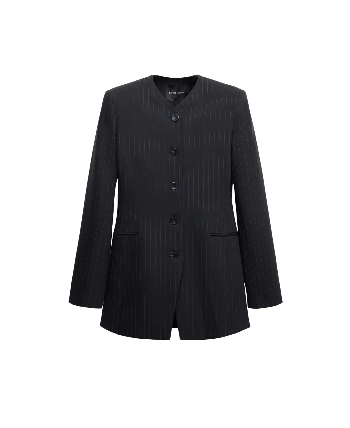 Selection Pinstripe V-Neck Wool-Blend Blazer by Mango