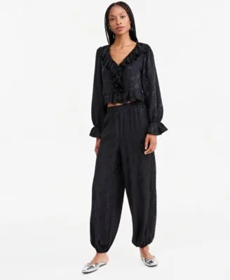 Pull on High Rise Satin Jacquard Balloon Pants by And Now This