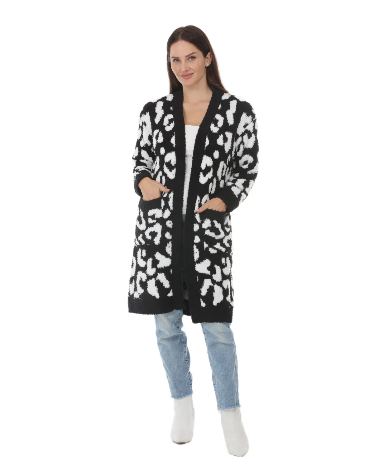 Leopard-Print Sherpa Open-Front Cardigan