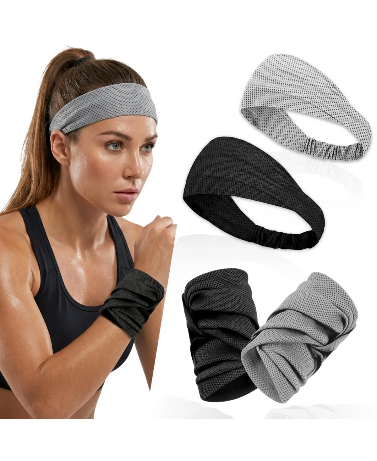 4 Pack Sport Headbands and Wristbands Set for Athletic Workout Gym Running Yoga by Furlihong