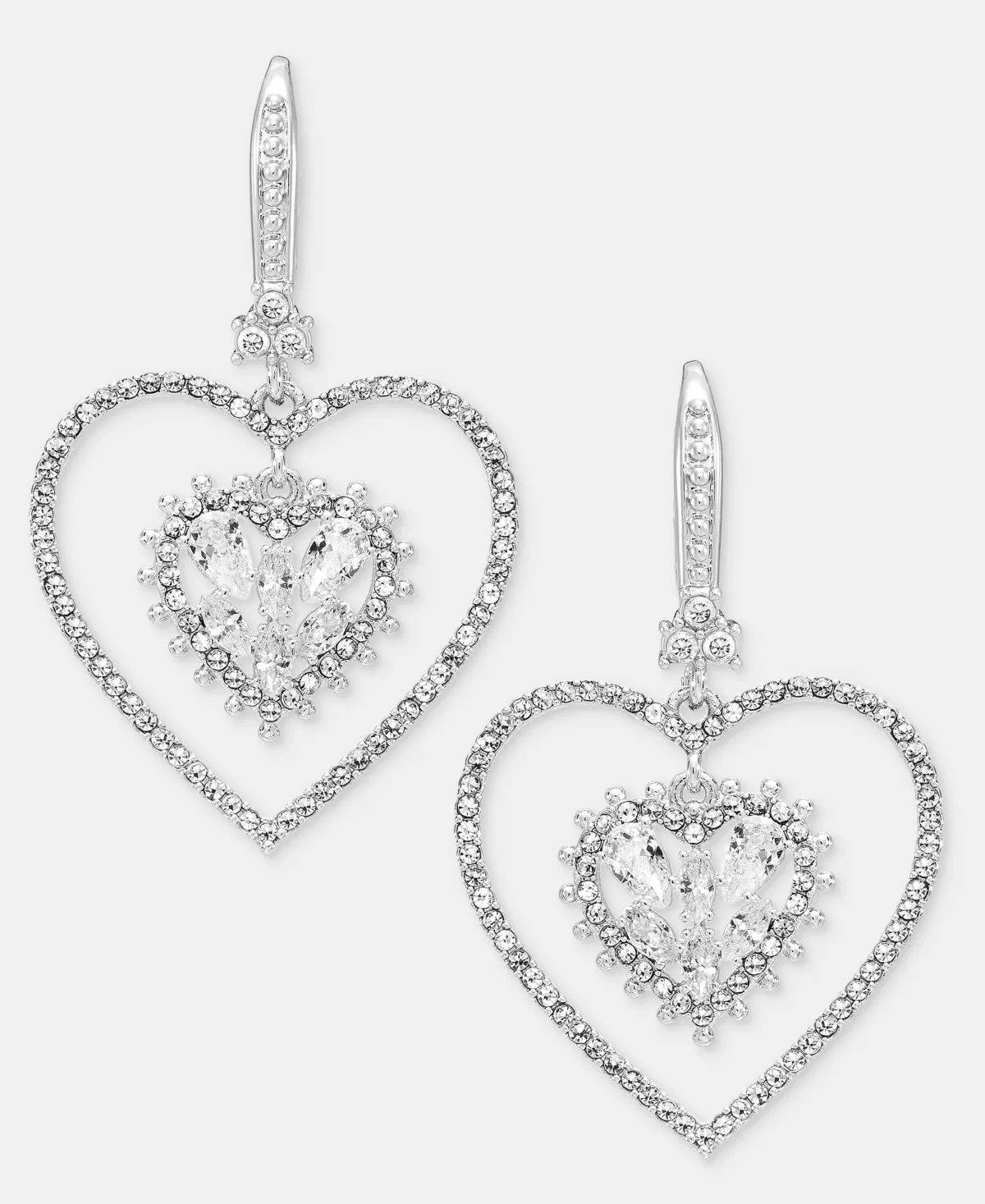 Cubic Zirconia and Crystal Heart Dangle Earrings