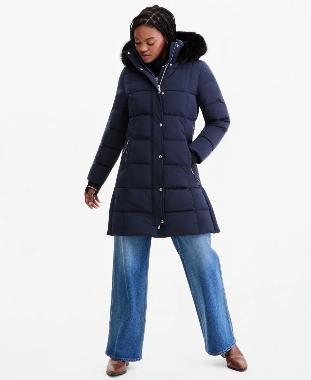 Faux-Fur-Trim Hooded Puffer Coat