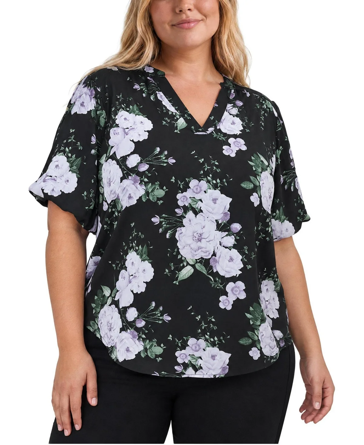 Harper Floral-Print Puff-Sleeve Blouse by Torrid