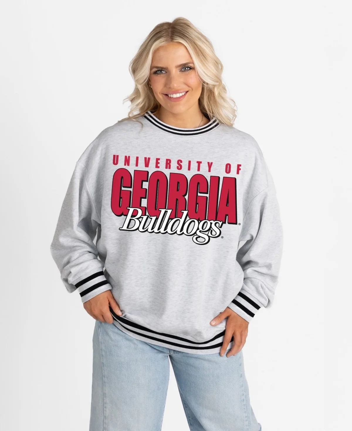 Georgia Bulldogs Oversized Showdown Ringer Stripe Sweatshirt by Gameday Couture