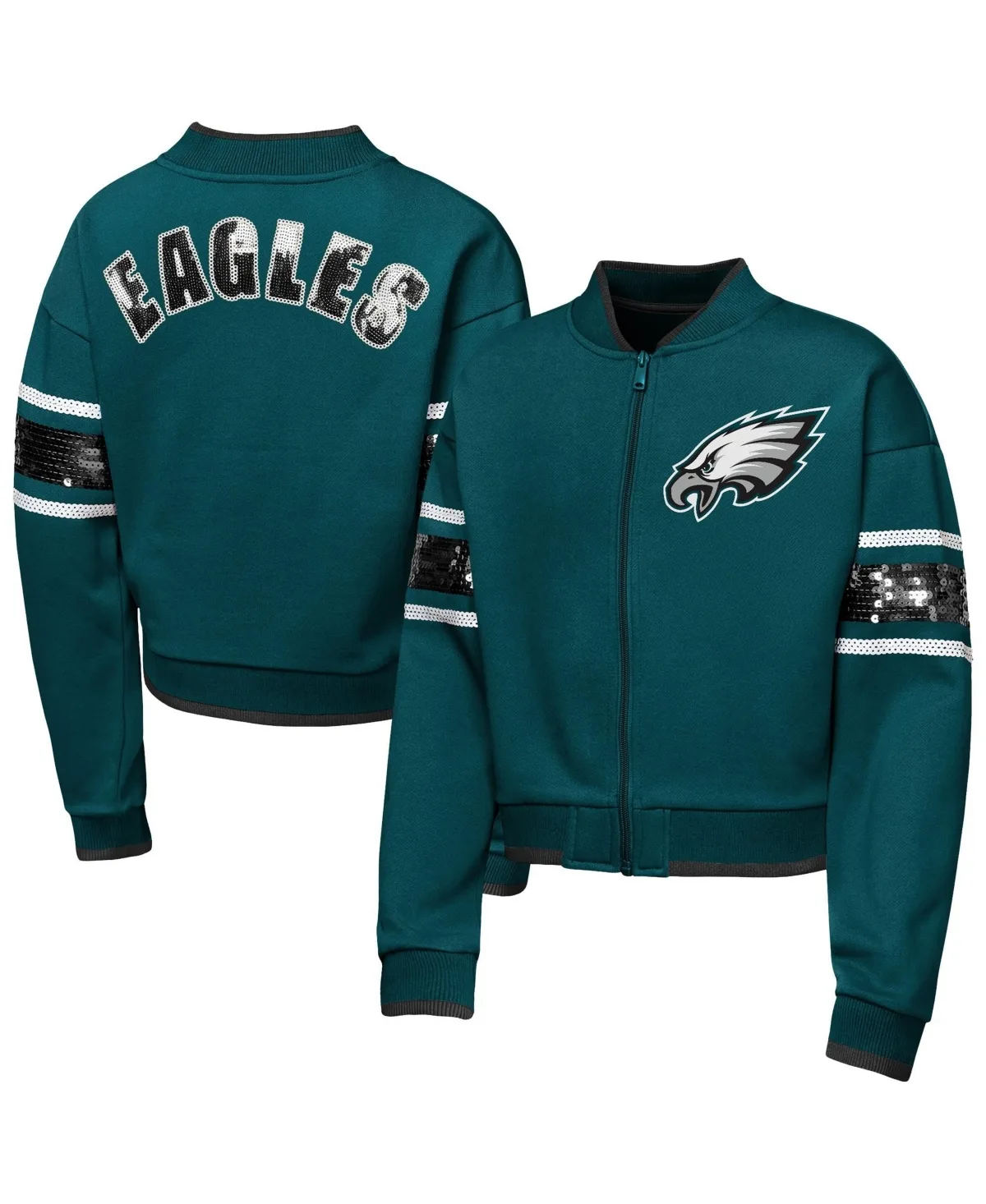 Mvp Philadelphia Eagles Fleece-Lined Sequin Bomber Jacket by Outerstuff