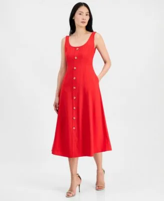 Button Detail Sleeveless Midi Dress by Anne Klein