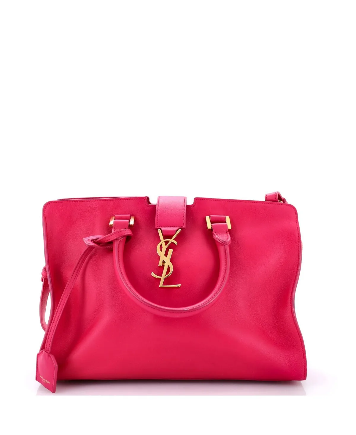 Pre-Owned Small Monogram Cabas Leather Shoulder Bag by Saint Laurent