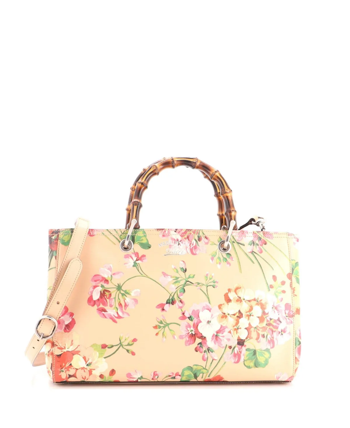 Pre-Owned Medium Bamboo Shopper Tote Blooms Print Leather by Gucci