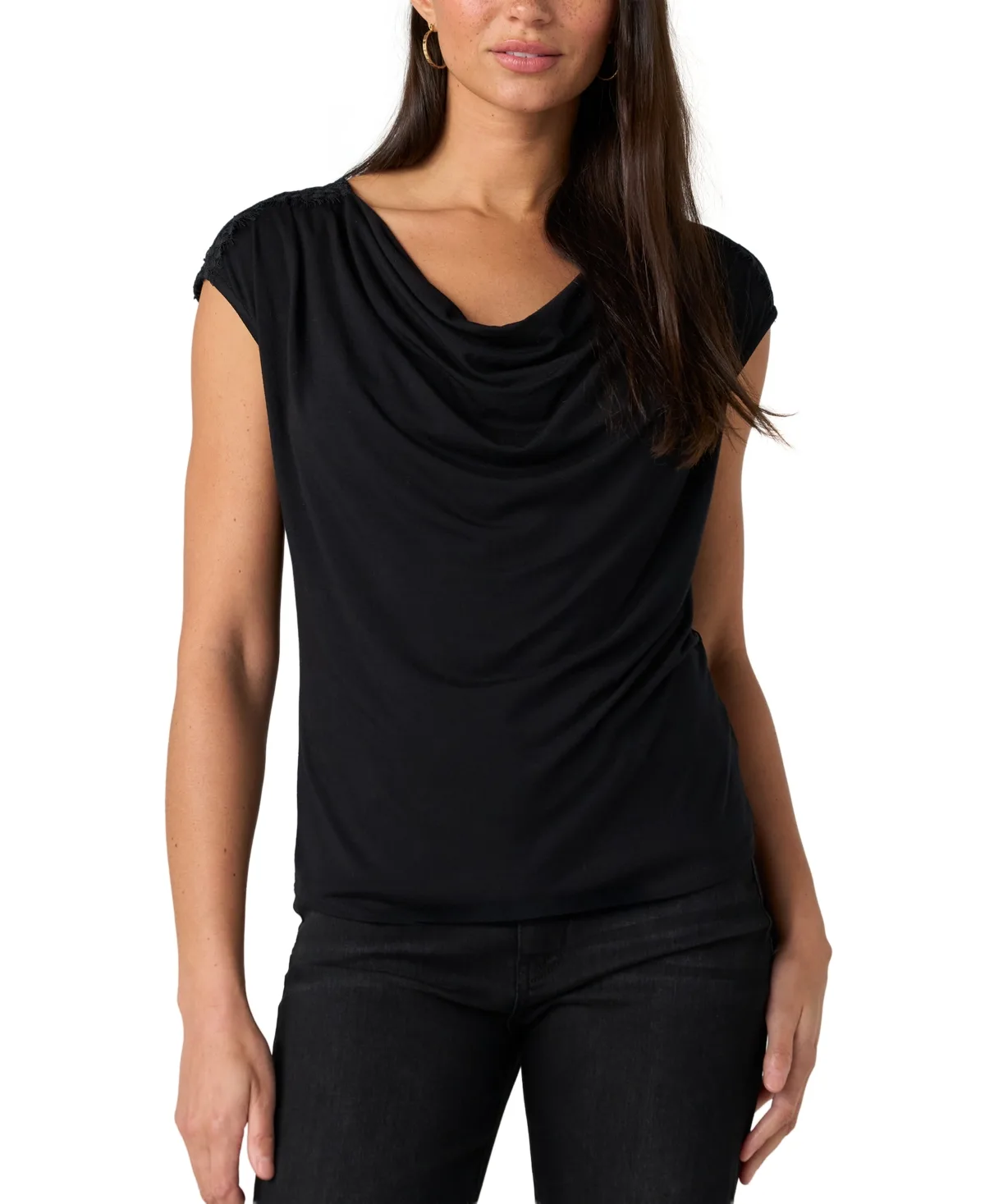 Cowl Neck Lace Sleeveless Knit Top by Liverpool Los Angeles