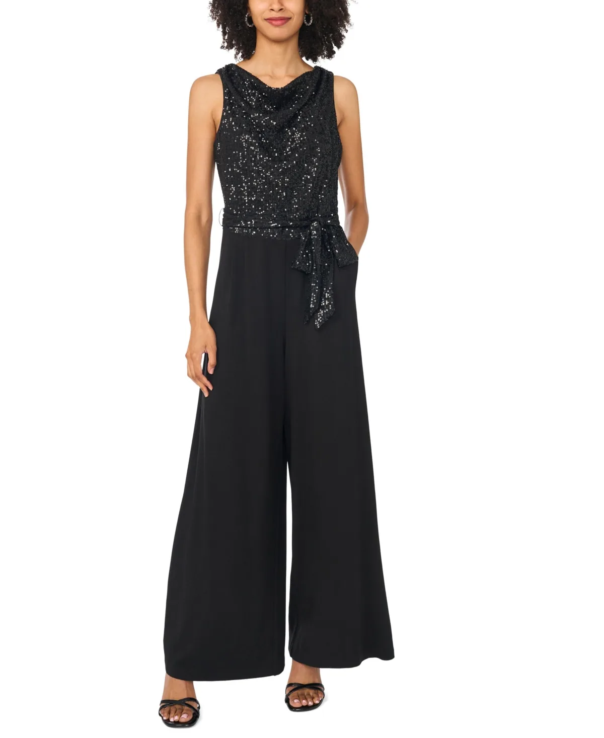 Cowl Neck Sequin Wide Leg Jumpsuit