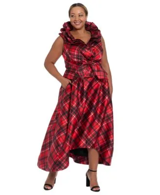 High Low Plaid Ballgown Skirt Triple Collar Sleeveless Top by Muse