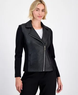 Faux Leather Moto Jacket by Anne Klein
