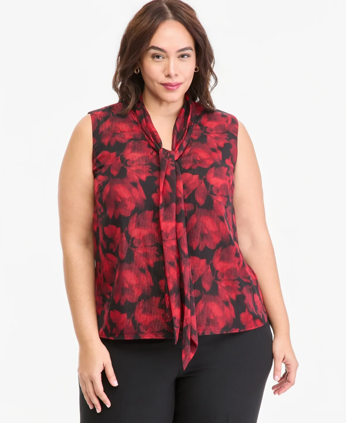 Tie-Front Floral-Print Sleeveless Blouse by Kasper