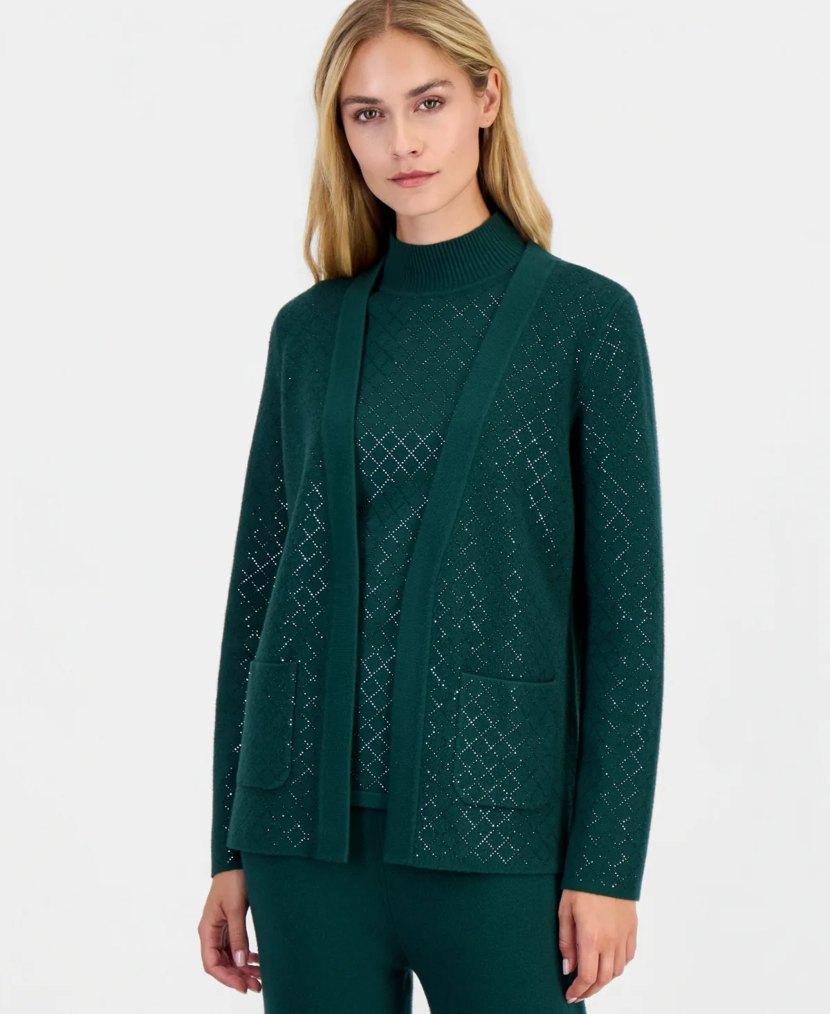 Heatset Diamond Open-Front Cardigan by Anne Klein