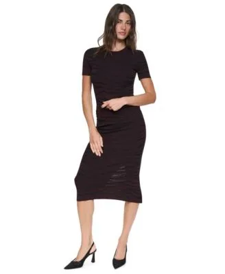 Animal Intarsia Short Sleeve Crewneck Sweater Animal Intarsia High Waisted Midi Skirt by DKNY