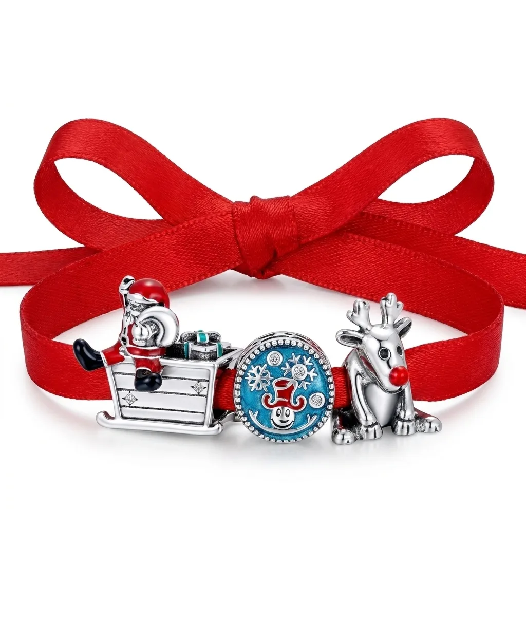 Sterling Silver Enamel Santa, Snowman and Reindeer, 3-Piece Charm Set by Bling Jewelry