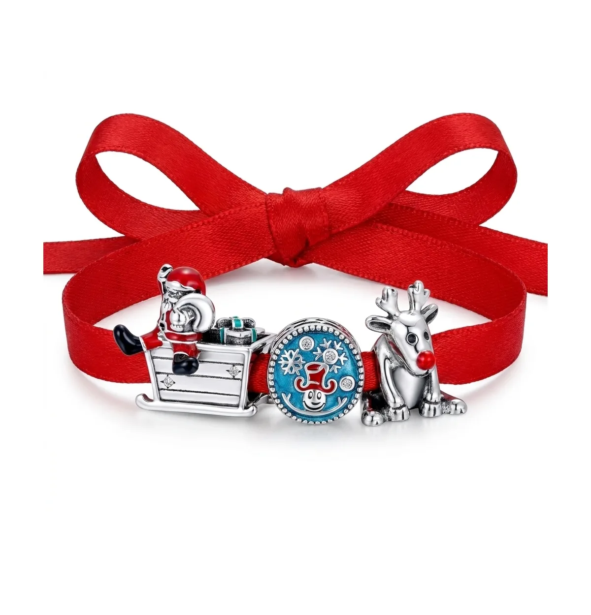 Sterling Silver Enamel Santa, Snowman and Reindeer, 3-Piece Charm Set by Bling Jewelry