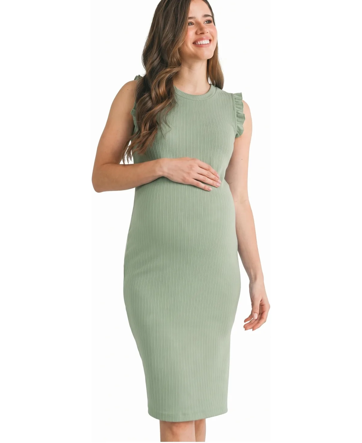 Ruffle-Sleeve Side-Slit Fitted Dress