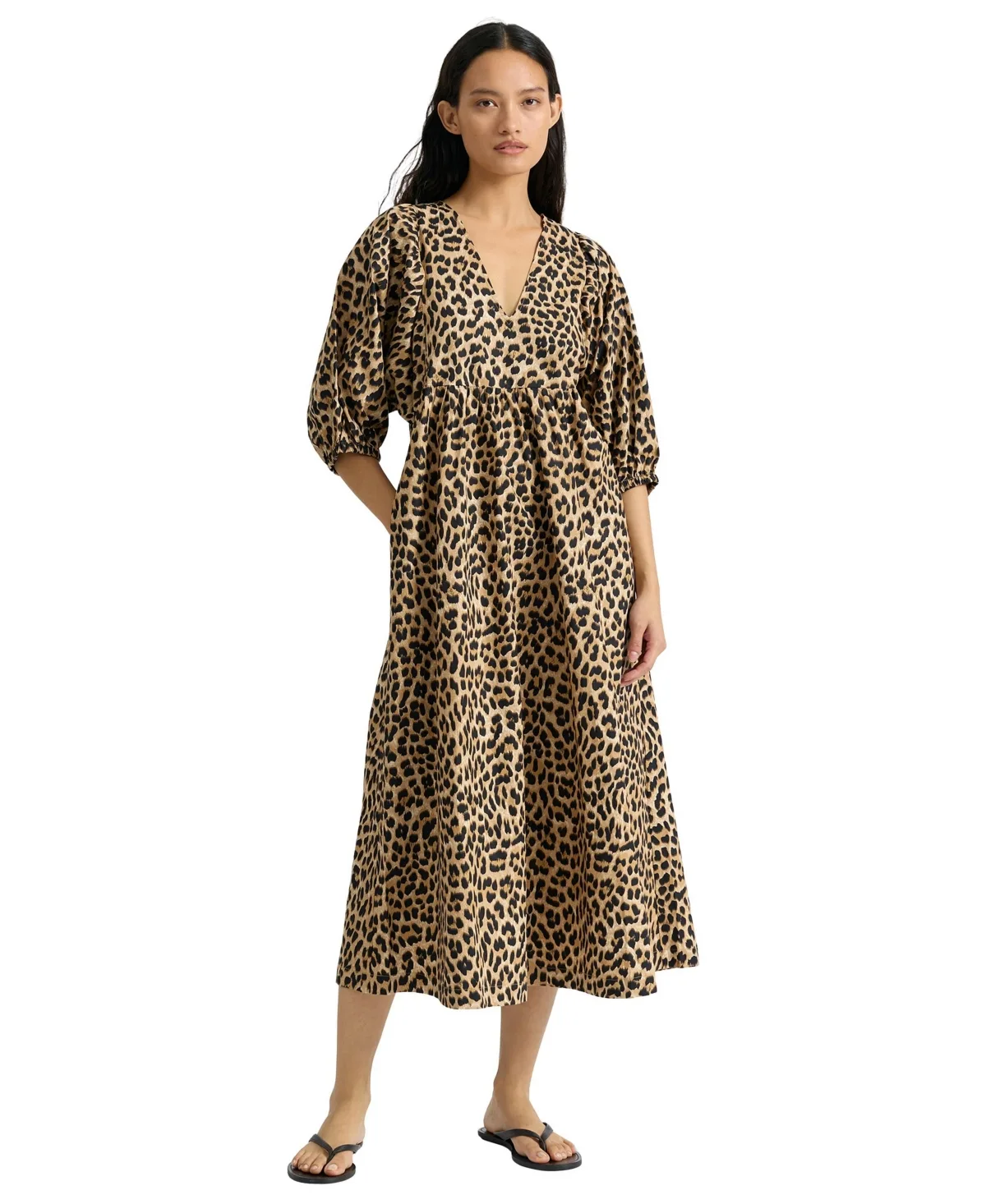 Animal Print V-Neck Empire Waist Midi Dress