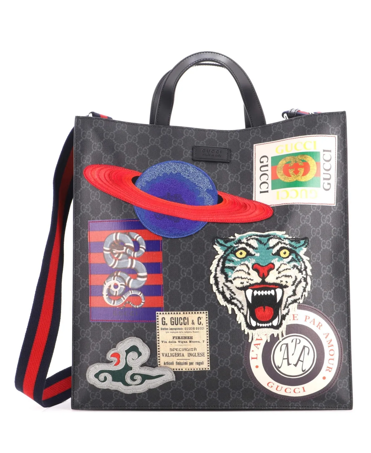 Pre-Owned Gucci North South Courrier Convertible Soft Open Tote Gg Coated Canvas with Applique by Gucci