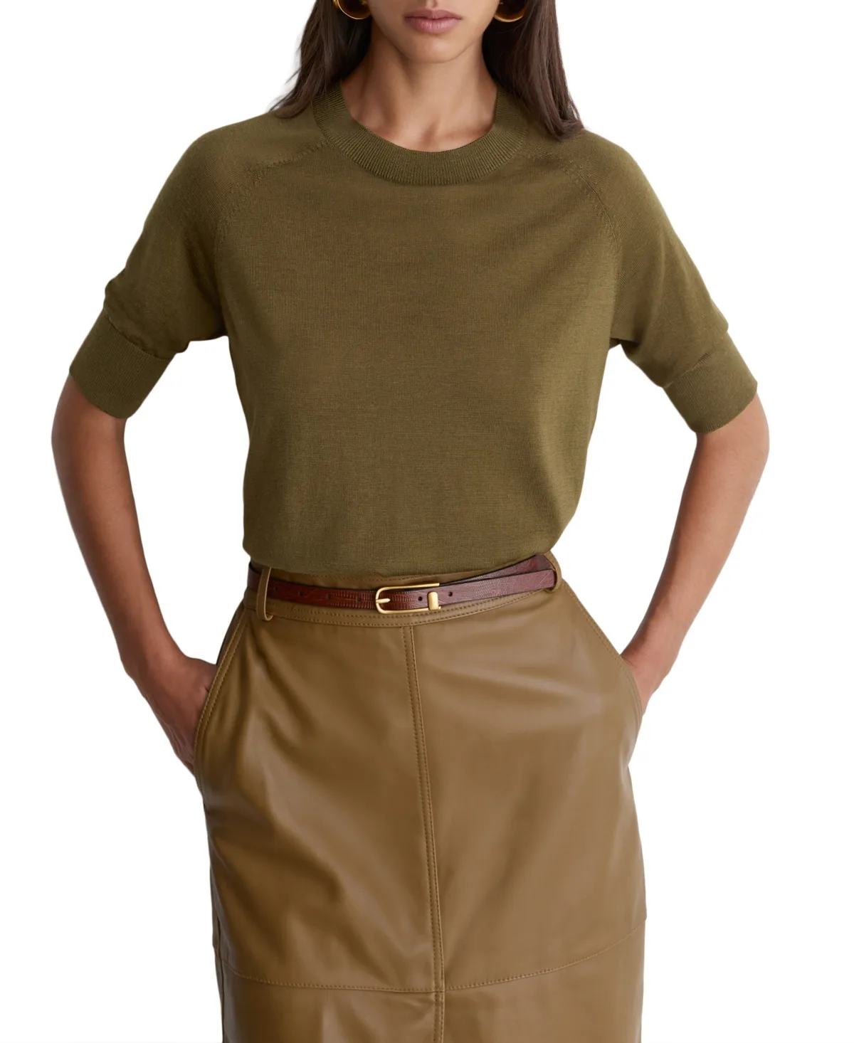Suzzie Merino-Wool Fitted Short-Raglan Sweater by Reiss