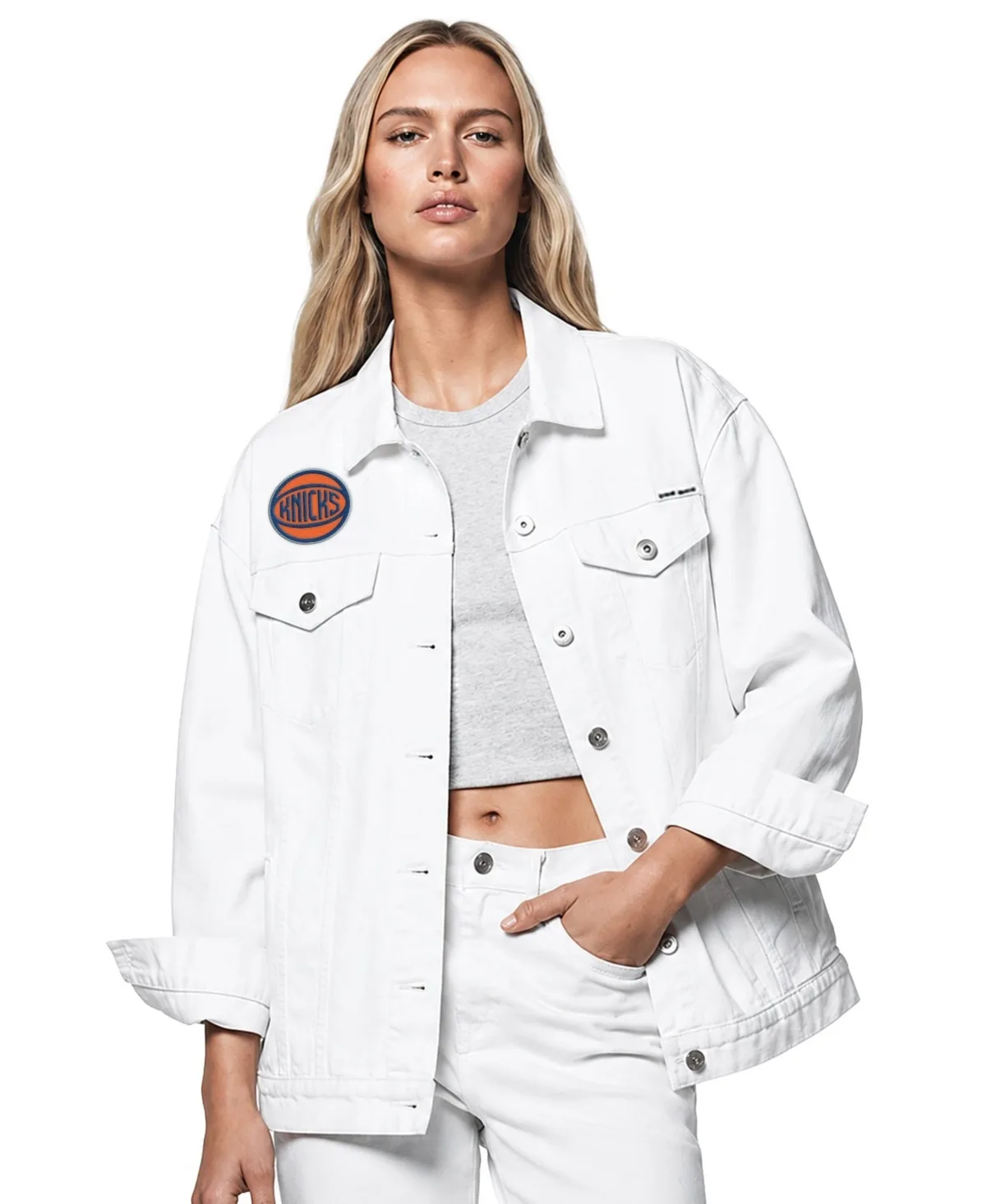 New York Knicks Oversized Denim Trucker Jacket by DKNY