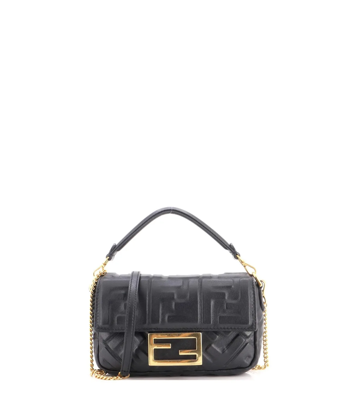 Pre-Owned Fendi Mini Baguette Nm Bag Zucca Embossed Leather