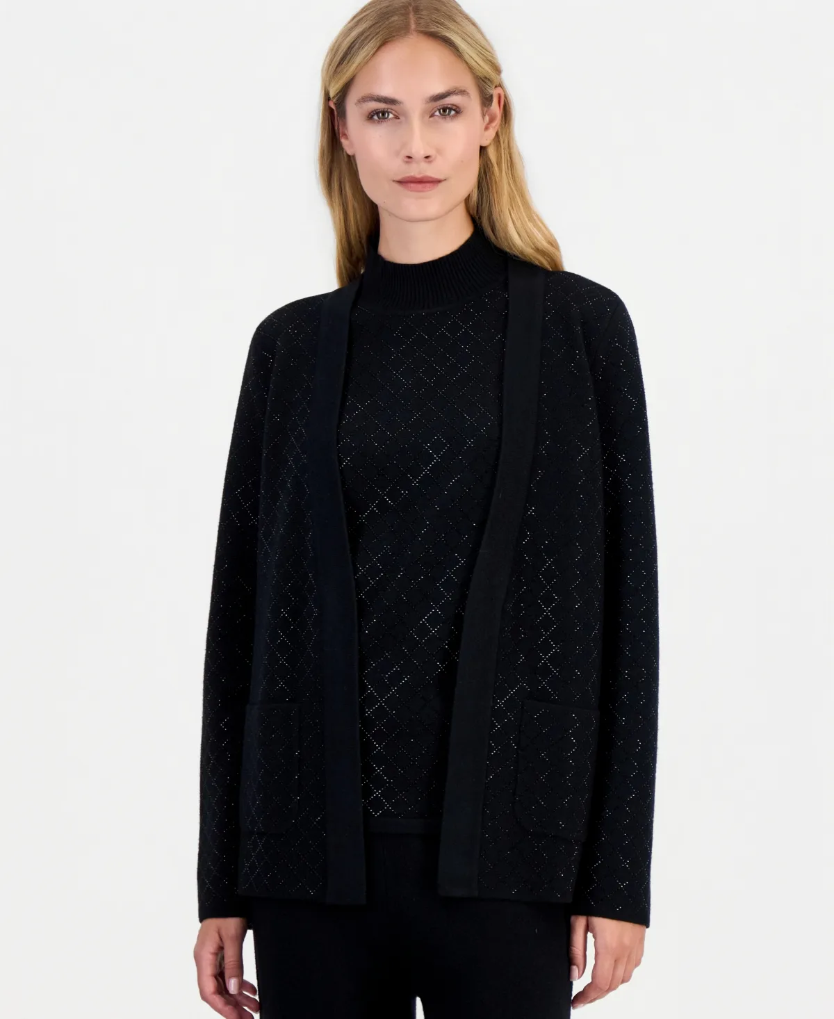 Heatset Diamond Open-Front Cardigan
