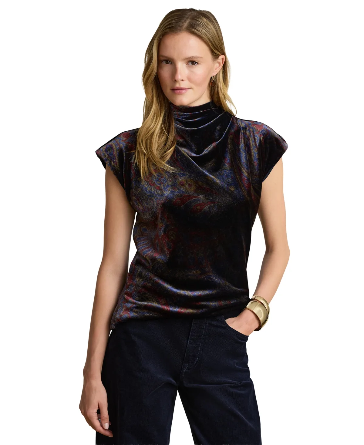 Lauren Ralph Lauren Paisley-Print Velvet Mockneck Blouse by Ralph Lauren