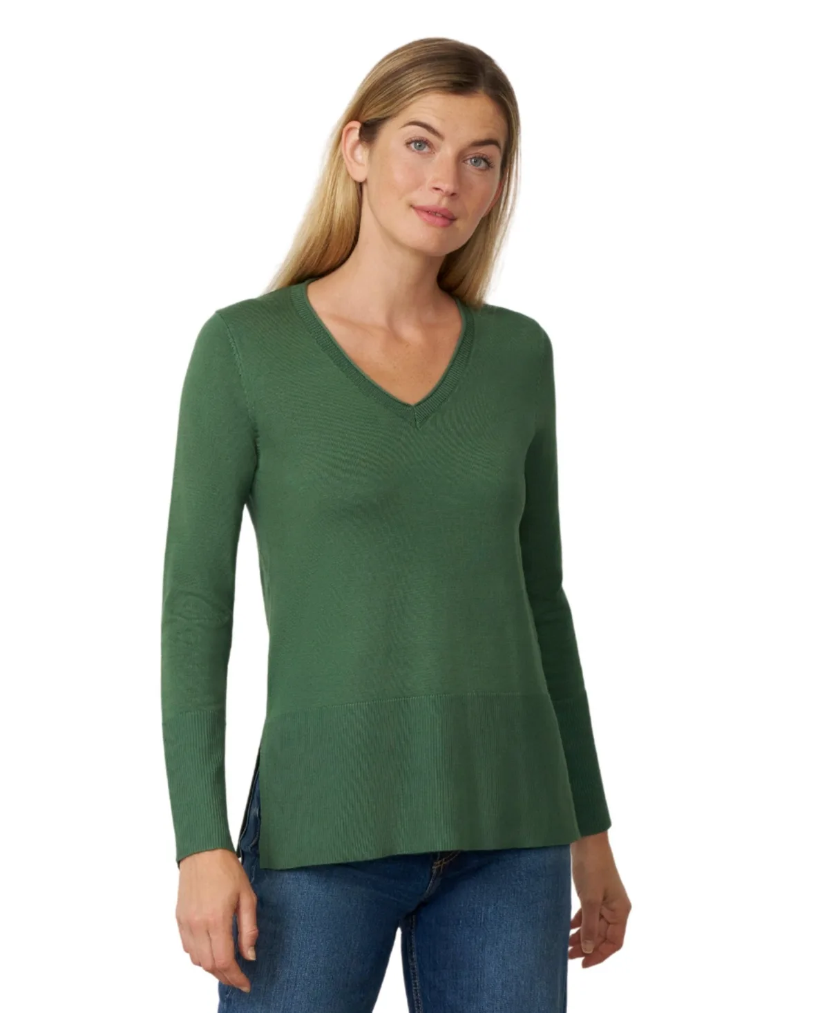 Melissa Paige V-Neck Long-Sleeve Ribbed-Trim Sweater by PAIGE
