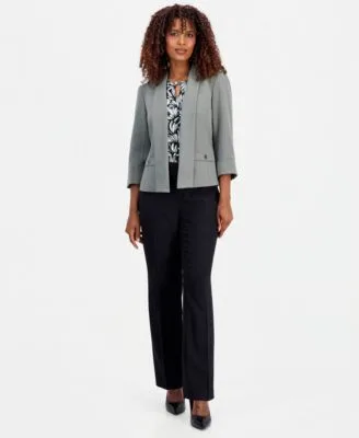 Open Front 3/4 Sleeve Jacket Sleeveless Printed Keyhole Top by Kasper