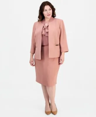 3/4 Sleeve Open Front Blazer Pencil Skirt by Kasper