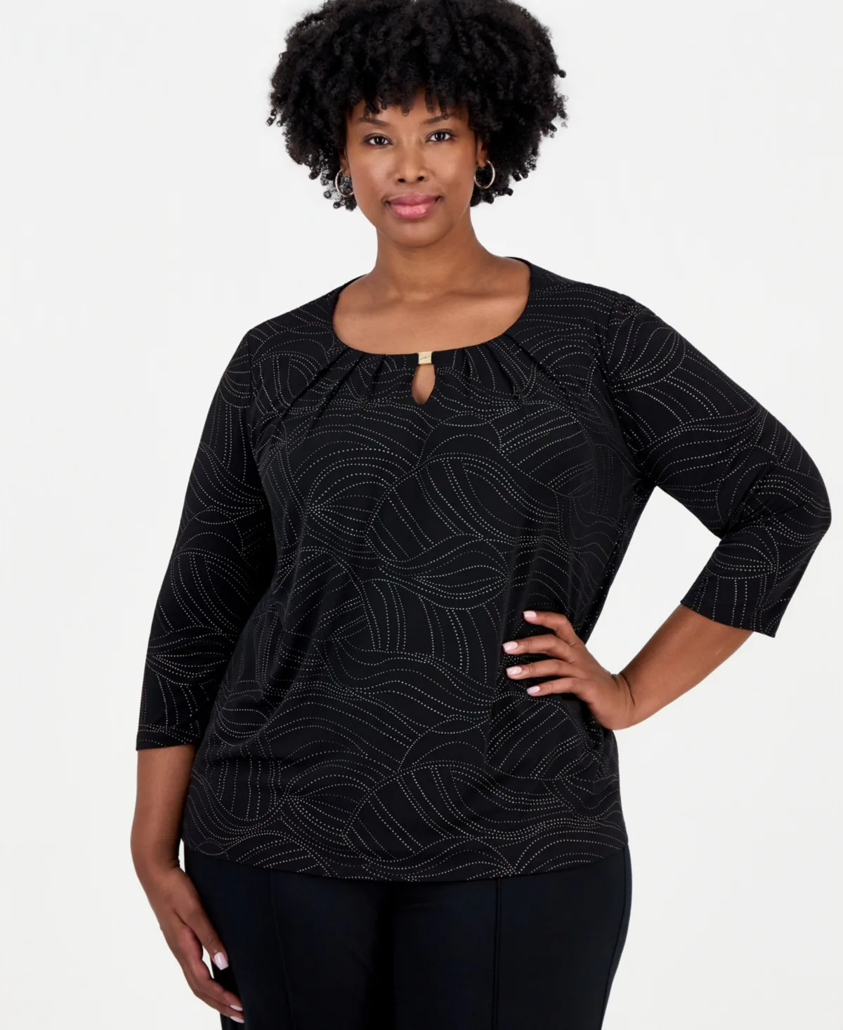 3/4-Sleeve Pleated Blouse by Kasper