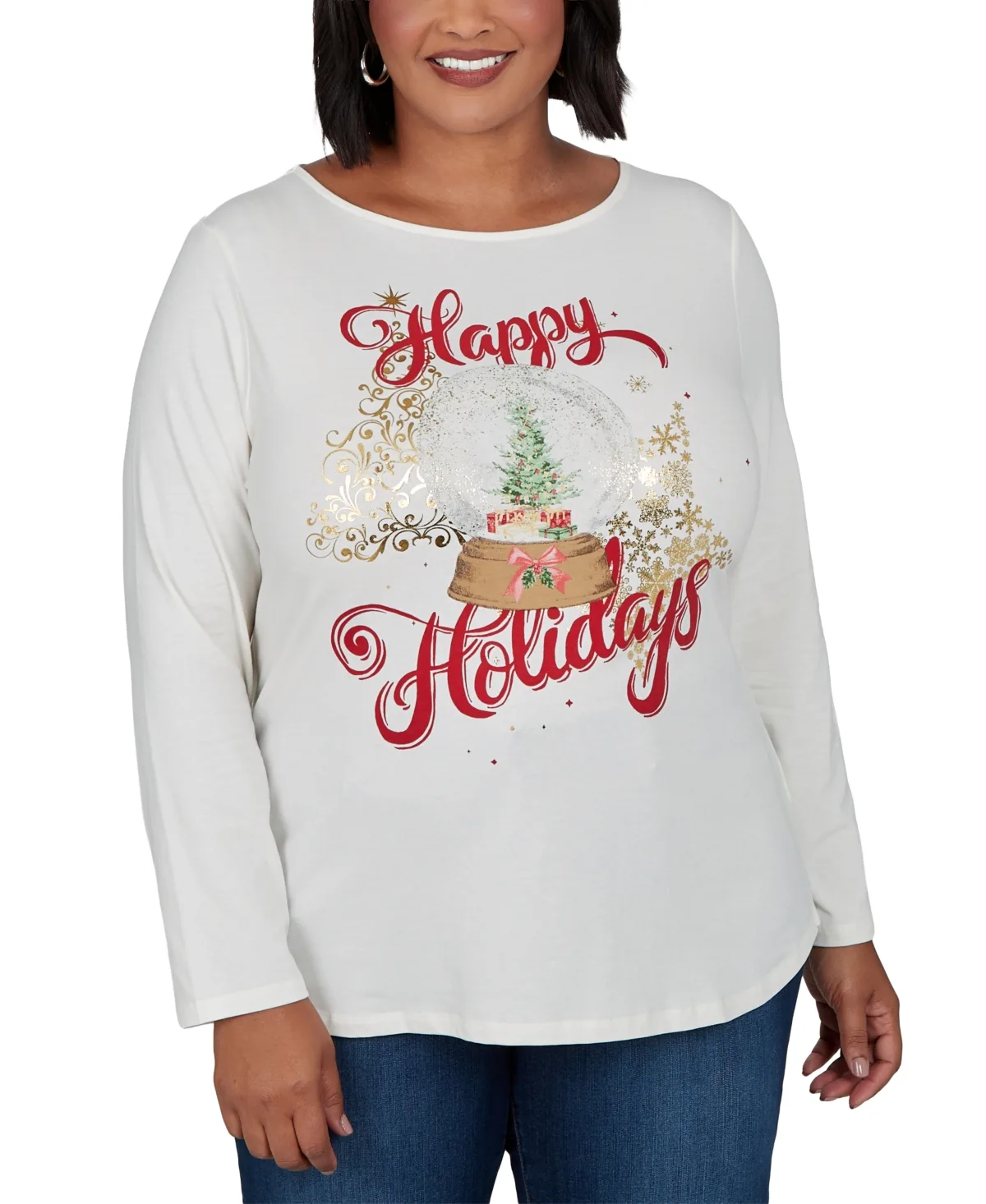 Holidays Long-Sleeve Crewneck Cotton-Blend T-Shirt by Ruby Rd