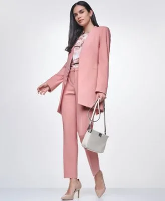 Long Sleeve Open Front Blazer Mid Rise Ankle Length Tapered Pants Crewneck Sleeveless Blouse with Slip by Calvin Klein