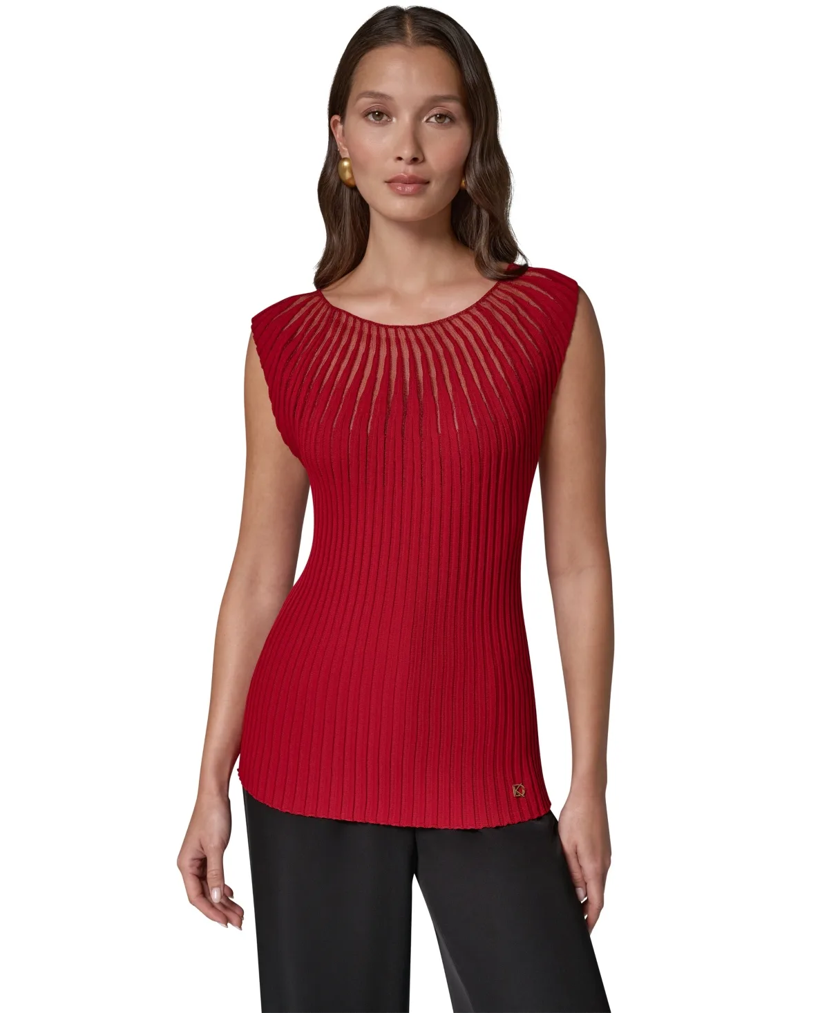 Crewneck Sleeveless Ribbed Pullover Sweater by Donna Karan New York