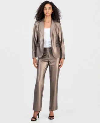 Notch Collar Single Button Jacket Mid Rise Bootcut Ankle Pants by Anne Klein