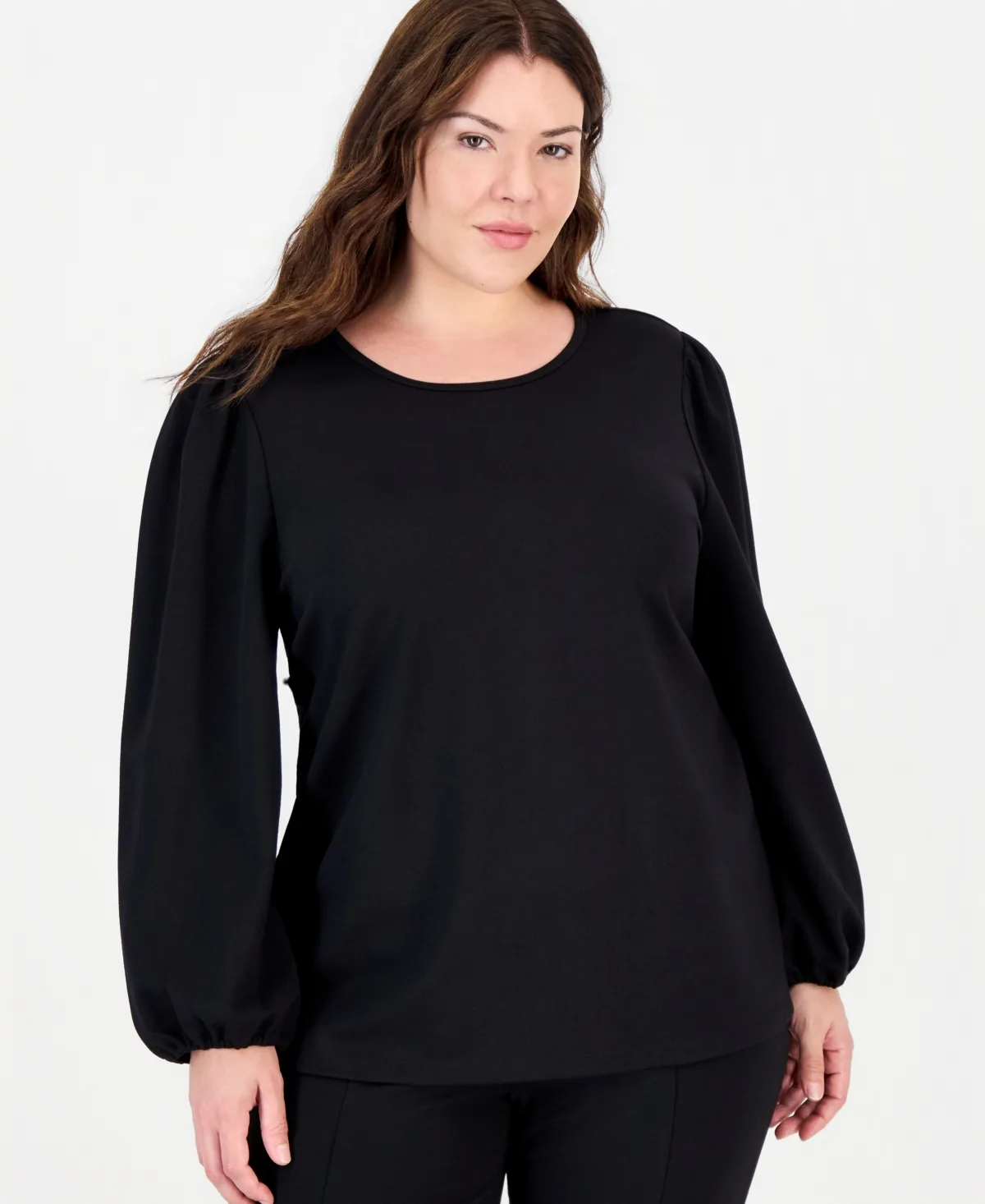 Essentials Serenity Puff-Sleeve Crewneck Knit Blouse by Anne Klein