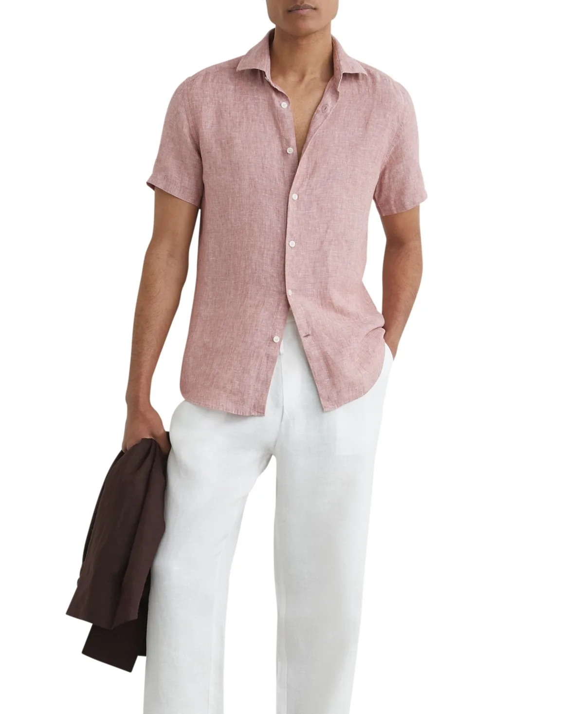 Holiday Slim-Fit Short-Sleeve Cutaway-Collar Linen Shirt by Reiss